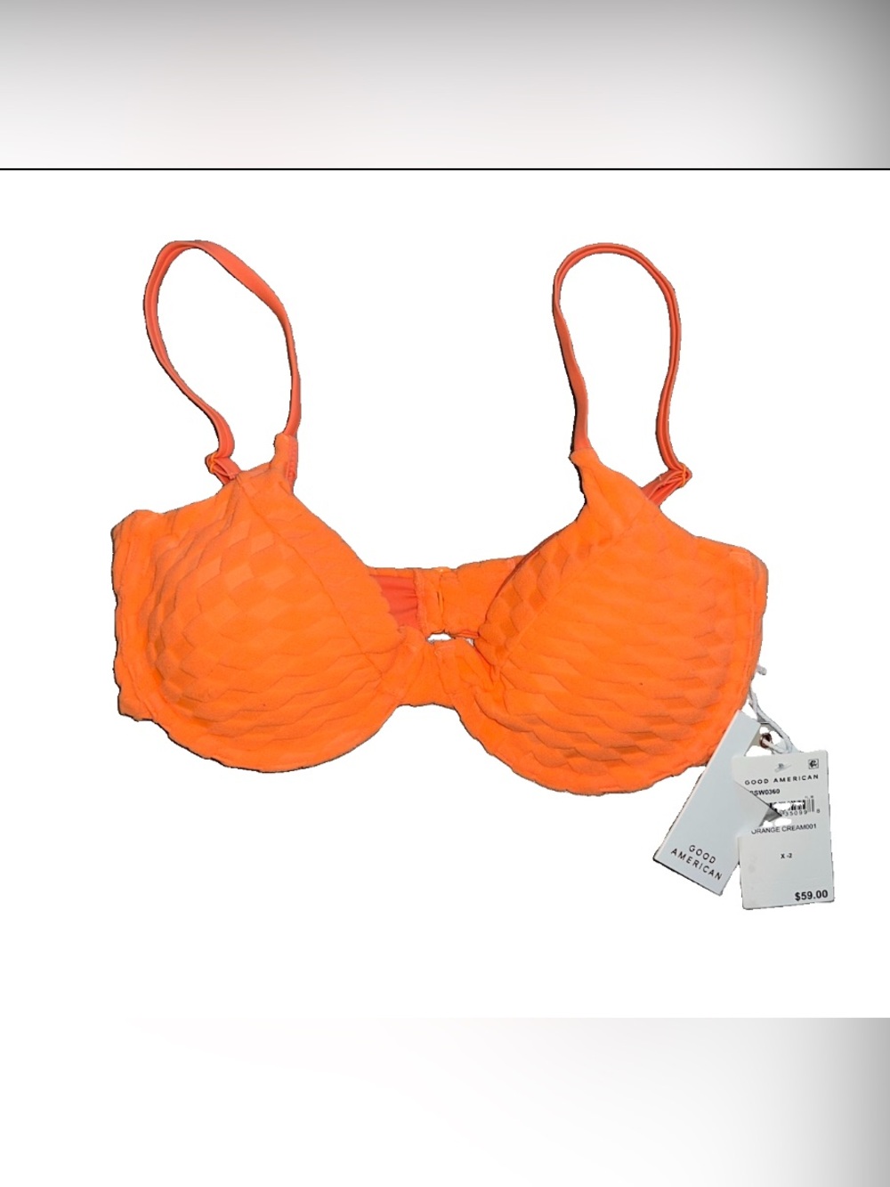 Good American Jacquard Wave Check Underwire Bikini Top Sz 2